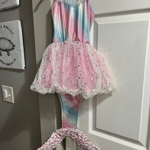 Pink Poppy Girls' Pastel Mermaid Suit with Pink Tulle Skirt